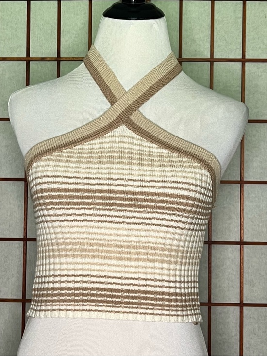 Sincerly Jules Tops - Sincerely Jules Beige and Cream Striped Halter Crop Top